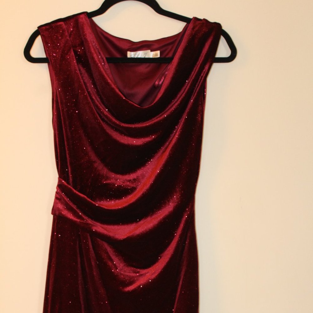 Eliza J Burgundy and gold sparkles dress